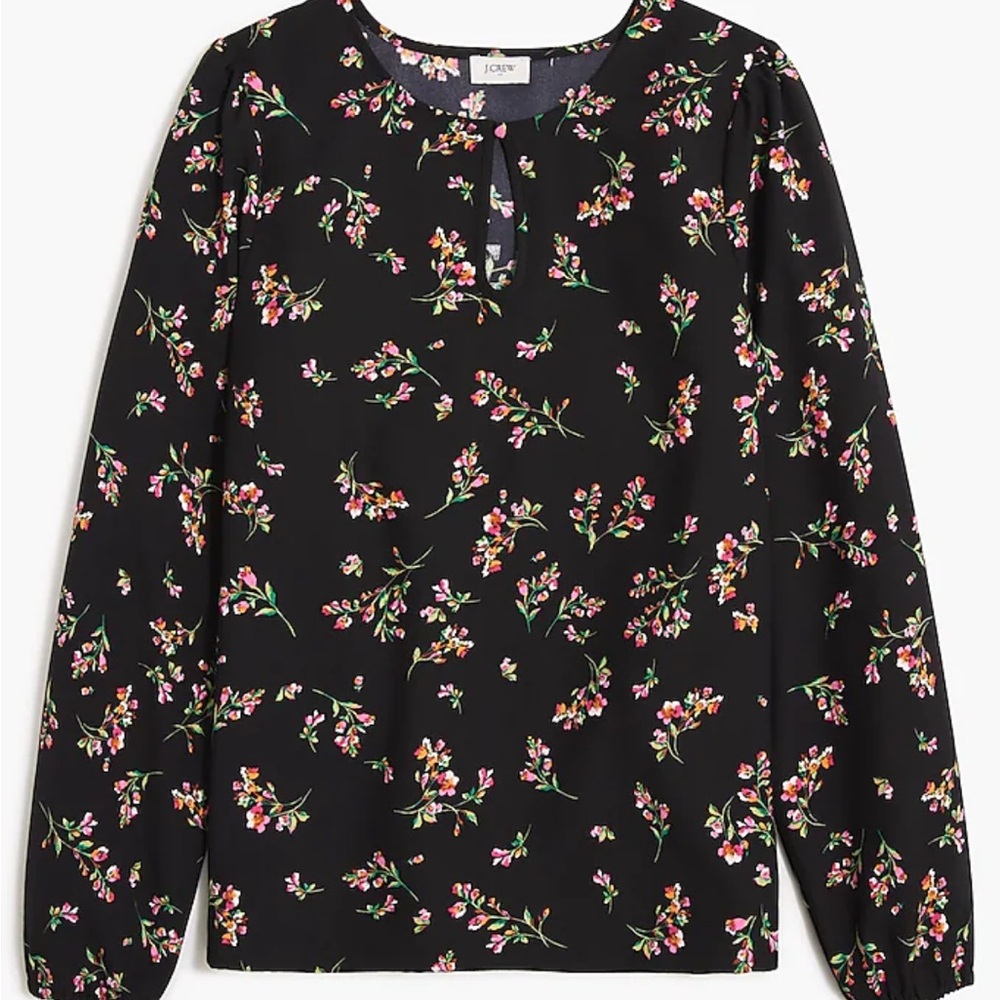 J. Crew Factory  Black Floral Round Neck Blouse